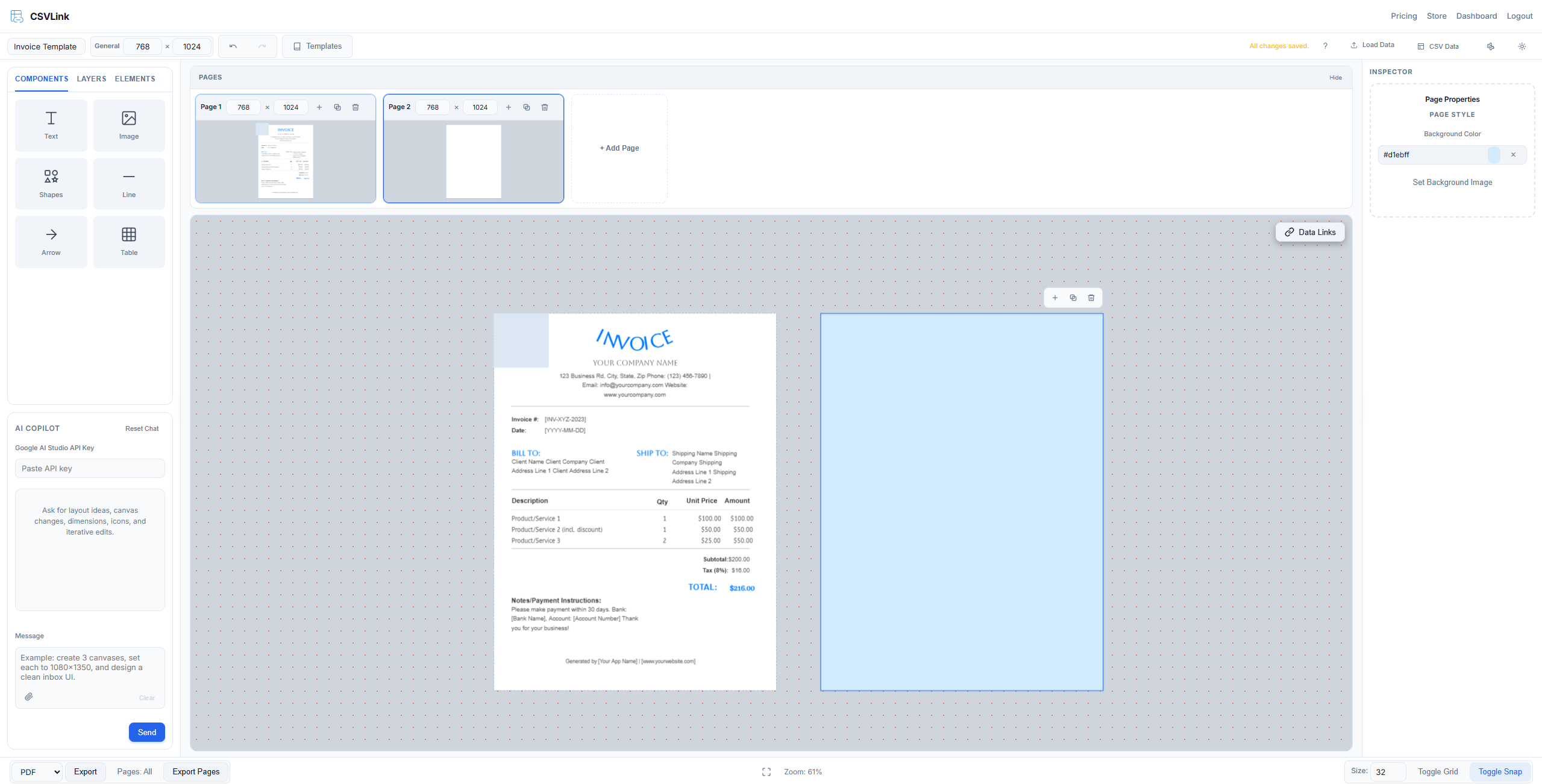 Template editor used to link spreadsheet data to design placeholders